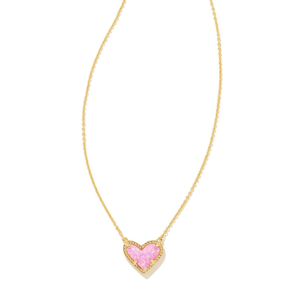 ari heart gold pendant necklace in bubblegum pink